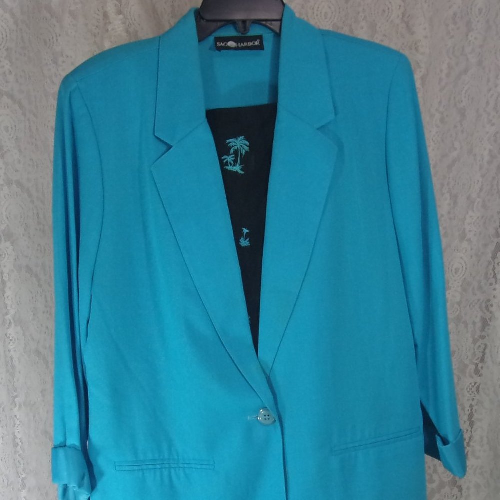 Vintage Sag Harbor Turquoise Career Boyfriend Jacket Size 14